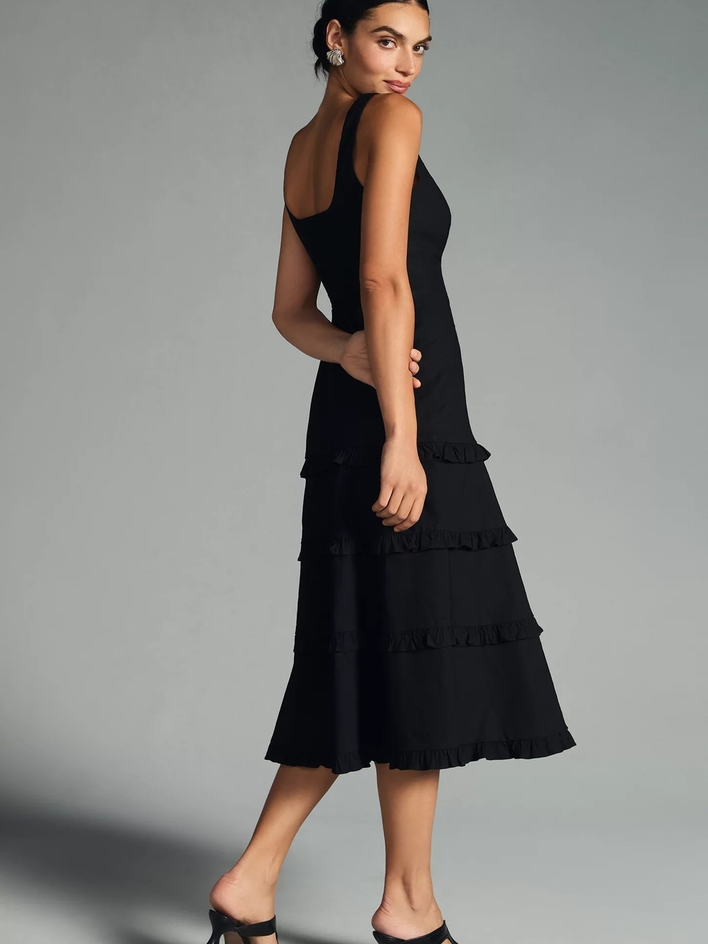 Anthropologie The Blythe Square-Neck Black Tiered Ruffle Midi Dress XS NWT - Picture 3 of 8